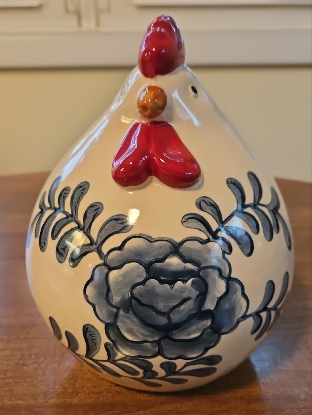 Scandinavian Ceramic Fat Hen Figurine Blue Floral Farmhouse Chicken Decor - Picture 5 of 7